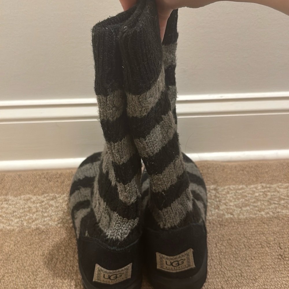 Ugg Cardi Knit Striped Slouchy Sweater Boots 8 Casual Cozy Loungewear Bohemian